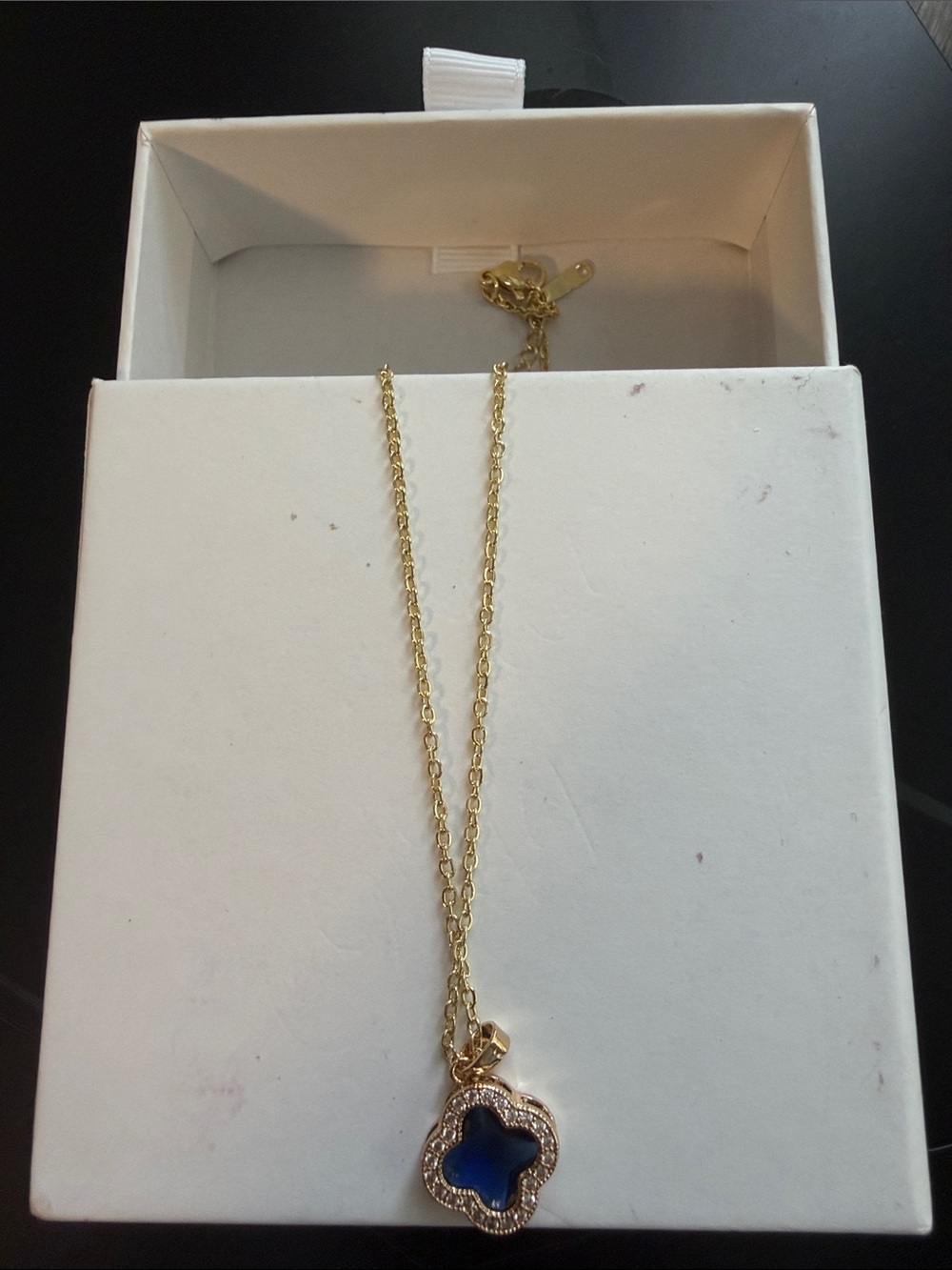 Gold-Tone Blue Flower Pendant Necklace - Women Jewelry